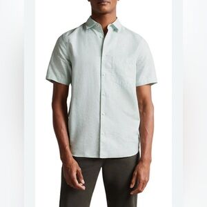 TED BAKER Addle Linen Short Sleeve Button-up Shirt In Light Green Size 6 XXL